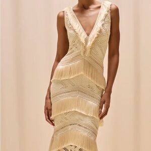 PatBO Cream Fringe Maxi Dress